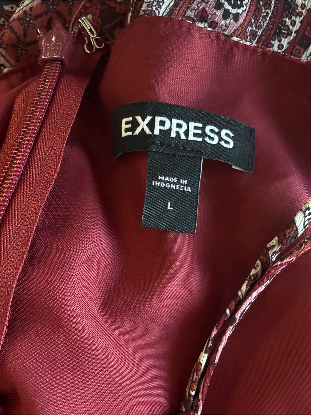 Express Paisley Ruffle Maxi Dress Red Ruffle V-Neck Spaghetti Strap Large - Picture 12 of 15